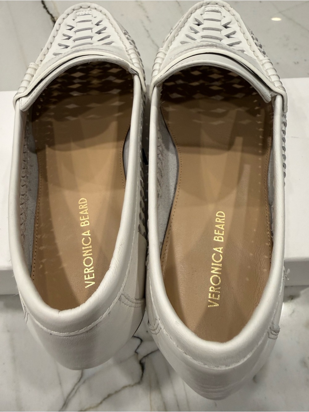 Veronica Beard White Woven Leather Penny Loafers - Picture 8 of 9